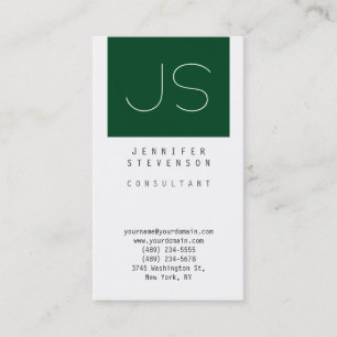 Carte de visite monogramme vert forêt blanc uni
