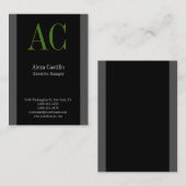 Carte De Visite Monogramme vert gris noir professionnel vertical (Devant / Derrière)