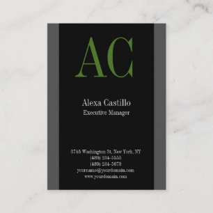 Carte De Visite Monogramme vert gris noir professionnel vertical