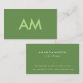 Carte De Visite Monogramme vert minimaliste (Devant / Derrière)