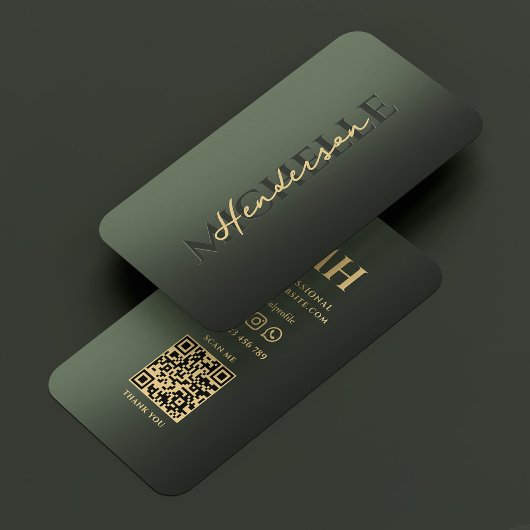 Carte De Visite Monogramme Vert Moderne Élégant Professionnel