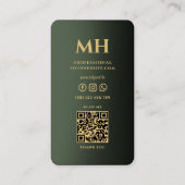 Carte De Visite Monogramme Vert Moderne Élégant Professionnel (Dos)