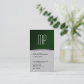 Carte de visite monogramme vert moderne élégante (Debout devant)