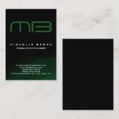 Carte De Visite Monogramme vert noir moderne professionnel (Devant / Derrière)