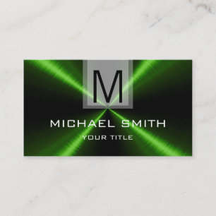 Carte De Visite Monogramme vert professionnel en métal d'acier