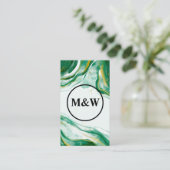 Carte De Visite Monogramme | Verte Aquarelle Artistique Texture (Debout devant)