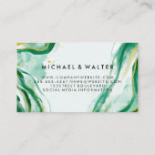 Carte De Visite Monogramme | Verte Aquarelle Artistique Texture (Dos)