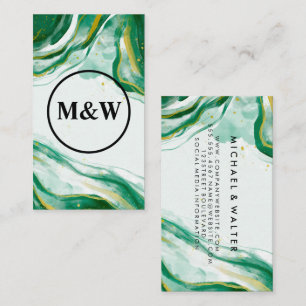 Carte De Visite Monogramme   Verte Aquarelle Artistique Texture