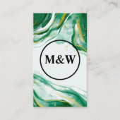 Carte De Visite Monogramme | Verte Aquarelle Artistique Texture (Devant)