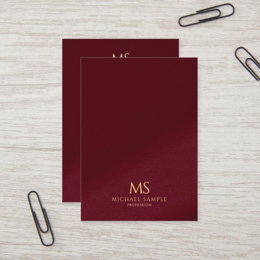 Carte De Visite Monogramme Vertical de Texte Doré Élégant de Taill (Devant/Arrière en situation)