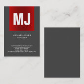 Carte De Visite Monogramme vertical gris rouge unique tendance (Devant / Derrière)