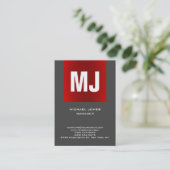 Carte De Visite Monogramme vertical gris rouge unique tendance (Debout devant)