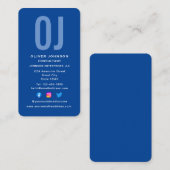 Carte De Visite Monogramme vertical Initiales Nom Bleu Blanc Tout  (Devant / Derrière)