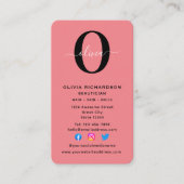 Carte De Visite Monogramme vertical Nom de script noir blanc rose (Devant)