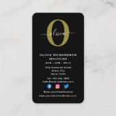 Carte De Visite Monogramme vertical Nom du script Black White Gold (Devant)