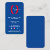 Carte De Visite Monogramme vertical Nom du script Bleu Blanc Rouge (Devant / Derrière)