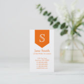 Carte de visite Monogramme vertical, orange (Debout devant)