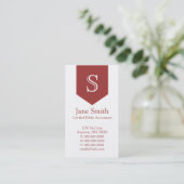Carte de visite Monogramme vertical, rouge (Debout devant)
