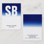 Carte De Visite Monogramme vertical uni bleu blanc unique tendance (Devant / Derrière)