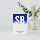 Carte De Visite Monogramme vertical uni bleu blanc unique tendance (Debout devant)