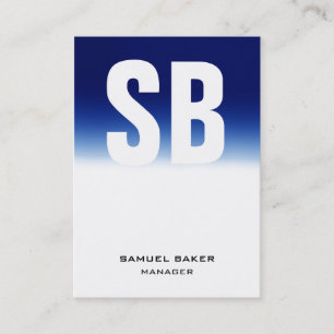 Carte De Visite Monogramme vertical uni bleu blanc unique tendance