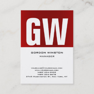Carte De Visite Monogramme vertical uni rouge blanc tendance uniqu