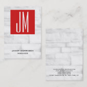 Carte De Visite Monogramme vertical unique en brique blanche rouge (Devant / Derrière)