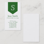 Carte de visite Monogramme vertical, Vert (Devant / Derrière)