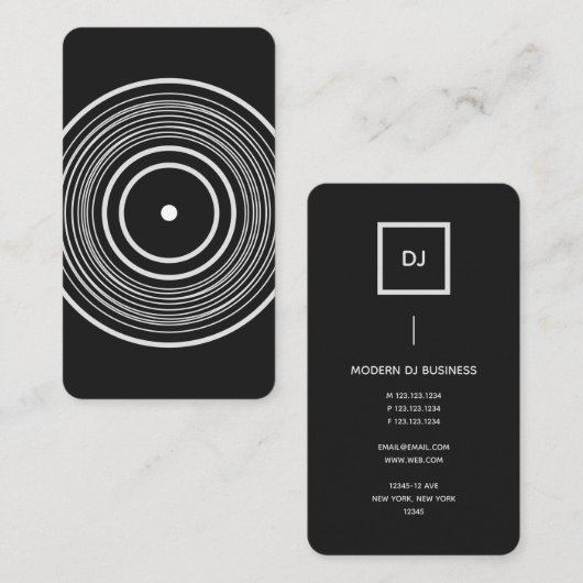 Carte De Visite Monogramme| Vertical Vinyl Record DJ (Devant / Derrière)