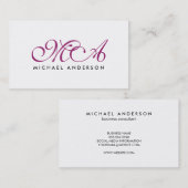 Carte De Visite Monogramme violet Élégant Script blanc clair (Devant / Derrière)