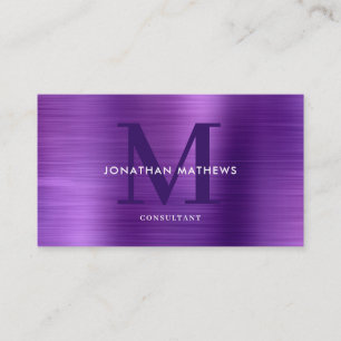 Carte De Visite Monogramme violet en métal brossé professionnel mo