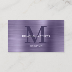 Carte De Visite Monogramme violet en métal brossé professionnel mo