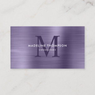 Carte De Visite Monogramme violet métallique brossé professionnel