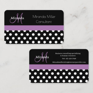 Carte De Visite Monogramme violet noir blanc Polka point