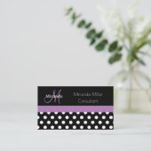 Carte De Visite Monogramme violet noir blanc Polka point (Debout devant)