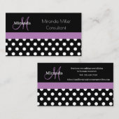 Carte De Visite Monogramme violet noir blanc Polka point (Devant / Derrière)