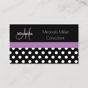 Carte De Visite Monogramme violet noir blanc Polka point