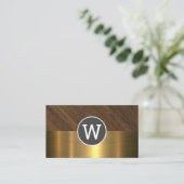 Carte De Visite Monogramme Wood Gold Metallic (Debout devant)