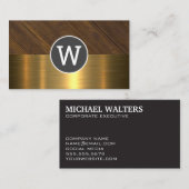 Carte De Visite Monogramme Wood Gold Metallic (Devant / Derrière)
