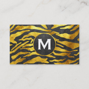 Carte De Visite Monogramme Zebra Print (or) Ardoise