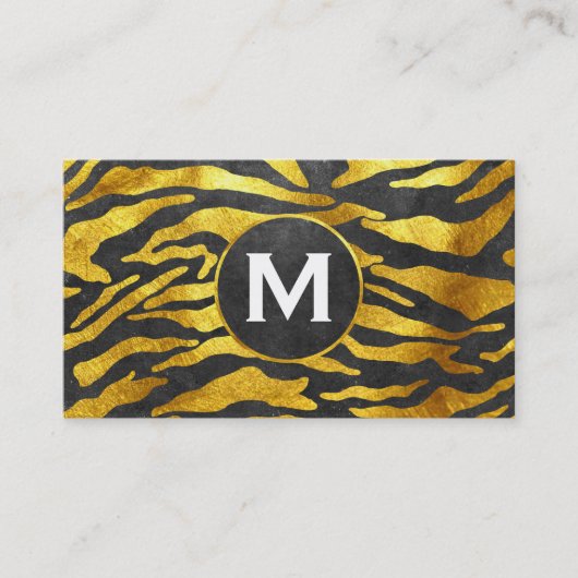 Carte De Visite Monogramme | Zebra Print (or) | Ardoise (Devant)
