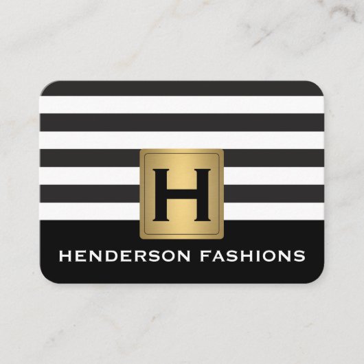 Carte De Visite MonogrammeArgent métallique / Rayures / Motif gris (Devant)