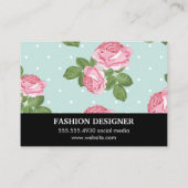 Carte De Visite MonogrammeArgent métallique / Rose et Pois (Dos)