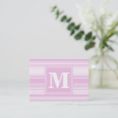 Carte De Visite Monogrammes à rayures roses pour bébé (Debout devant)
