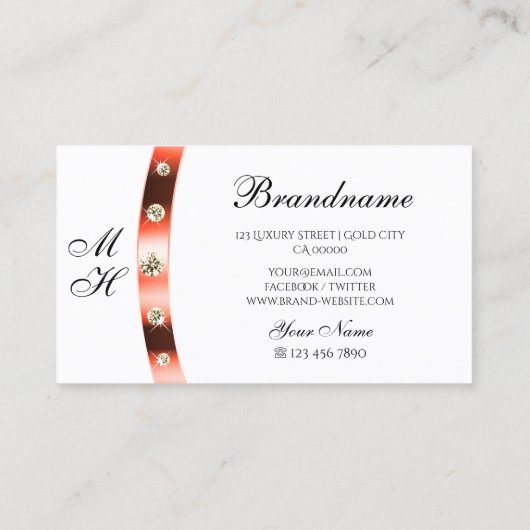 Carte De Visite Monogrammes bordures or blanc et Rose Rhinestones (Dos)