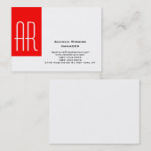 Carte De Visite Monographie à rayures rouges blanches modernes (Devant / Derrière)