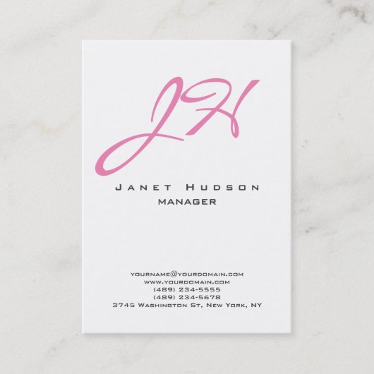 Carte De Visite Monographie de script moderne en clair rose blanc (Devant)