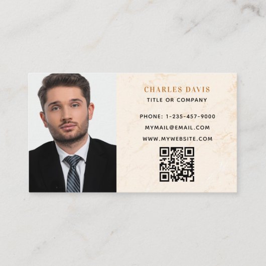 Carte De Visite Monographie en or marbre photo code Qr logo (Dos)
