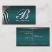 Carte De Visite Monographie gris argent métallique, turquoise fonc (Devant / Derrière)