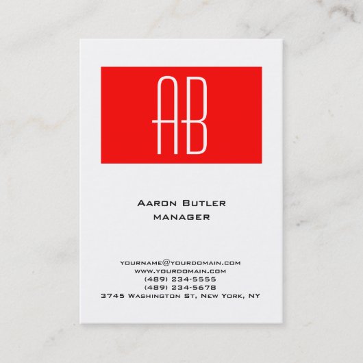 Carte De Visite Monographie verticale en noir blanc rouge (Devant)